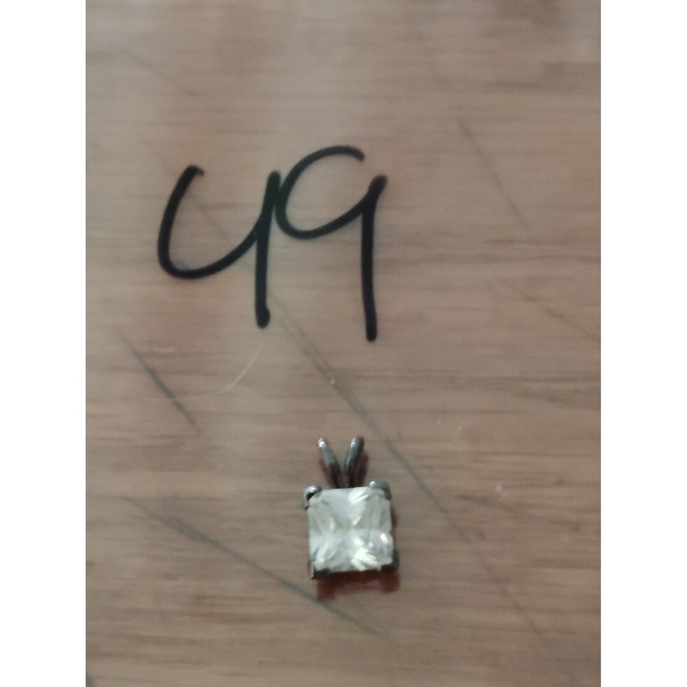 Square Princess Cut Clear Crystal Solitaire Basket Charm Pendant Silver